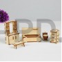 Набор деревянной мебели для кукол «Ванная» (скамейка, ванна, унитаз, умывальник, шкаф)