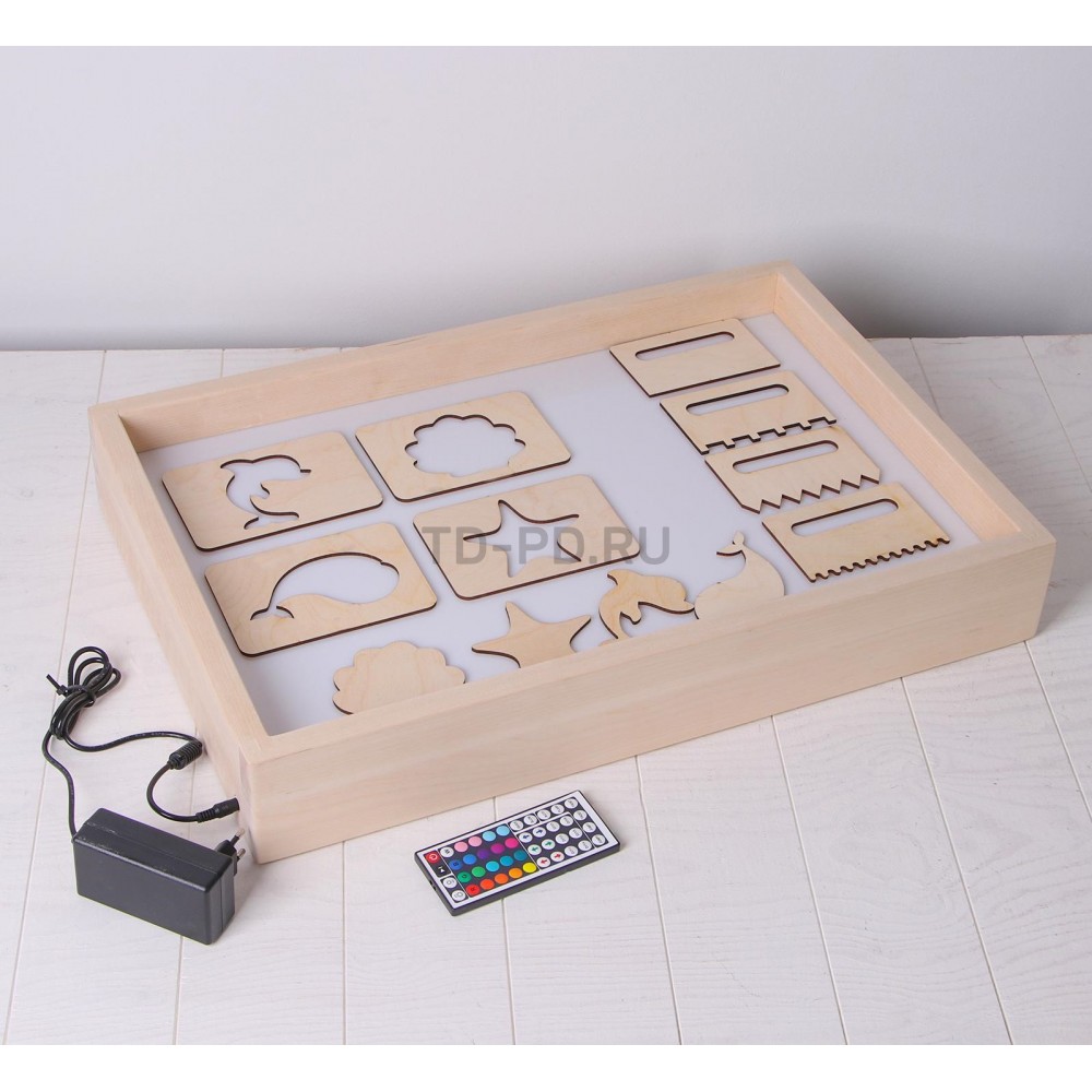 Планшет для рисования песком с цветной подсветкой, 40 × 60 см + гребень и трафарет