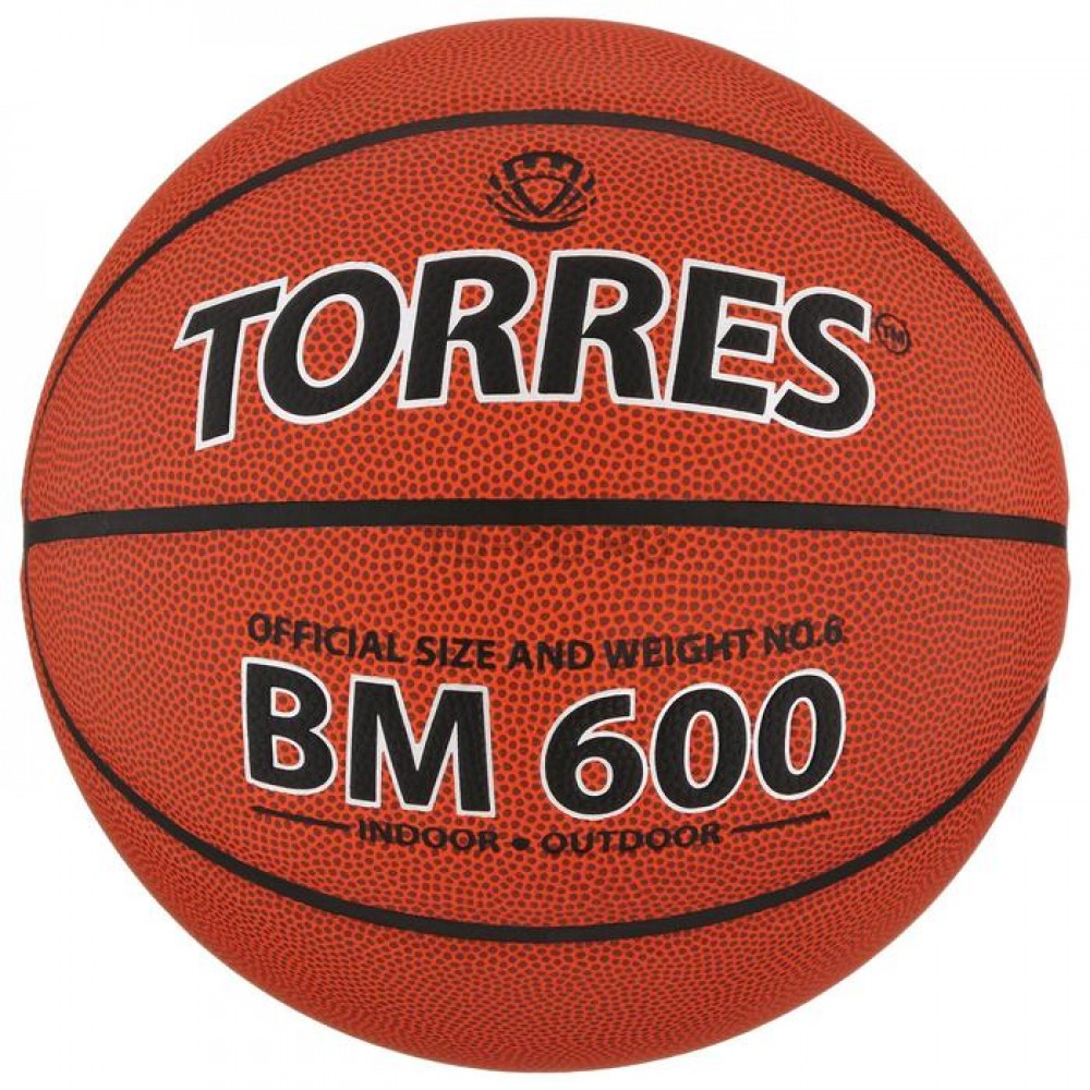 Мяч баскетбольный Torres BM600, B10026, PU, клееный, 8 панелей, размер 6