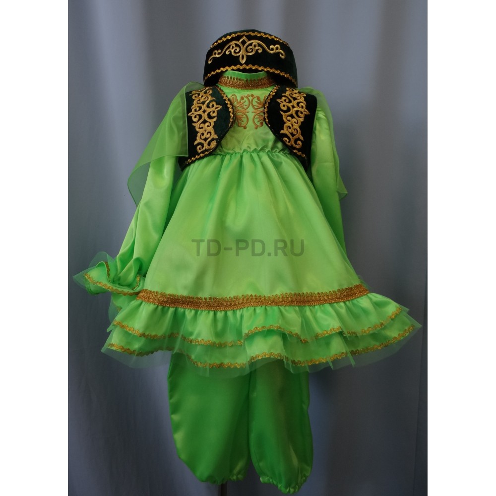 Татарская девочка зеленый(платье,шаровары,тюбитейка)