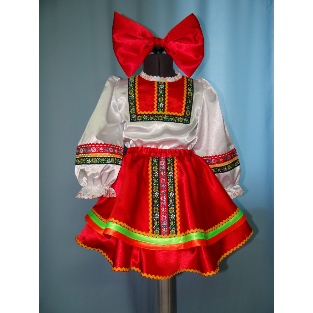 Русский народный плясовой девочка красный (блузка,юбка, лента с бантом)