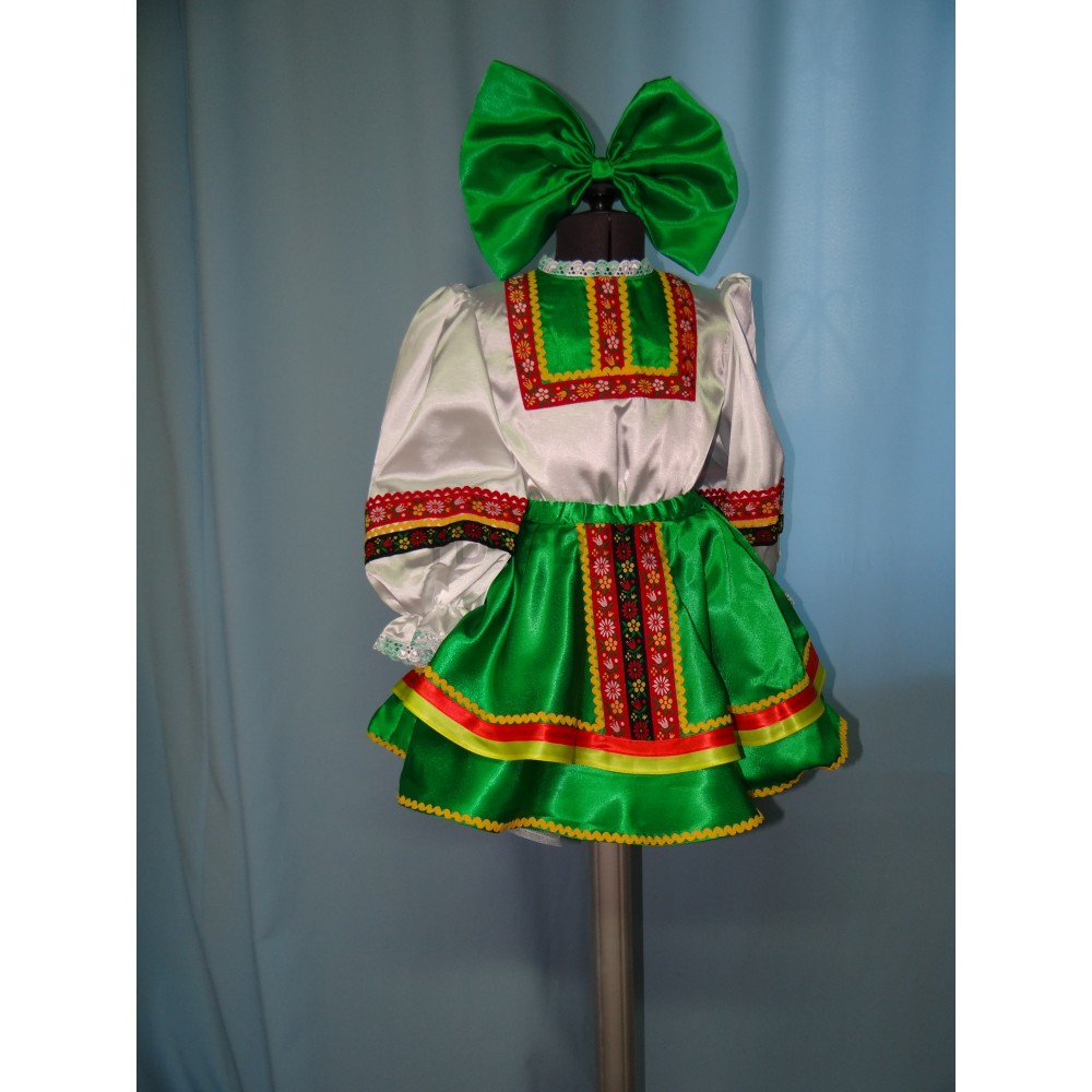 Русский народный плясовой девочка зеленый (блузка,юбка, лента с бантом)