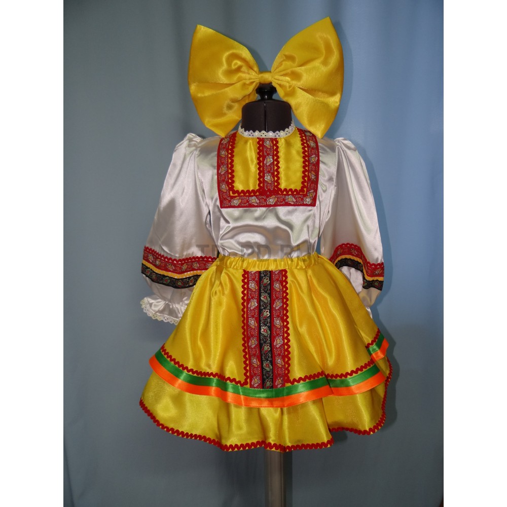 Русский народный плясовой девочка желтый (блузка,юбка, лента с бантом)