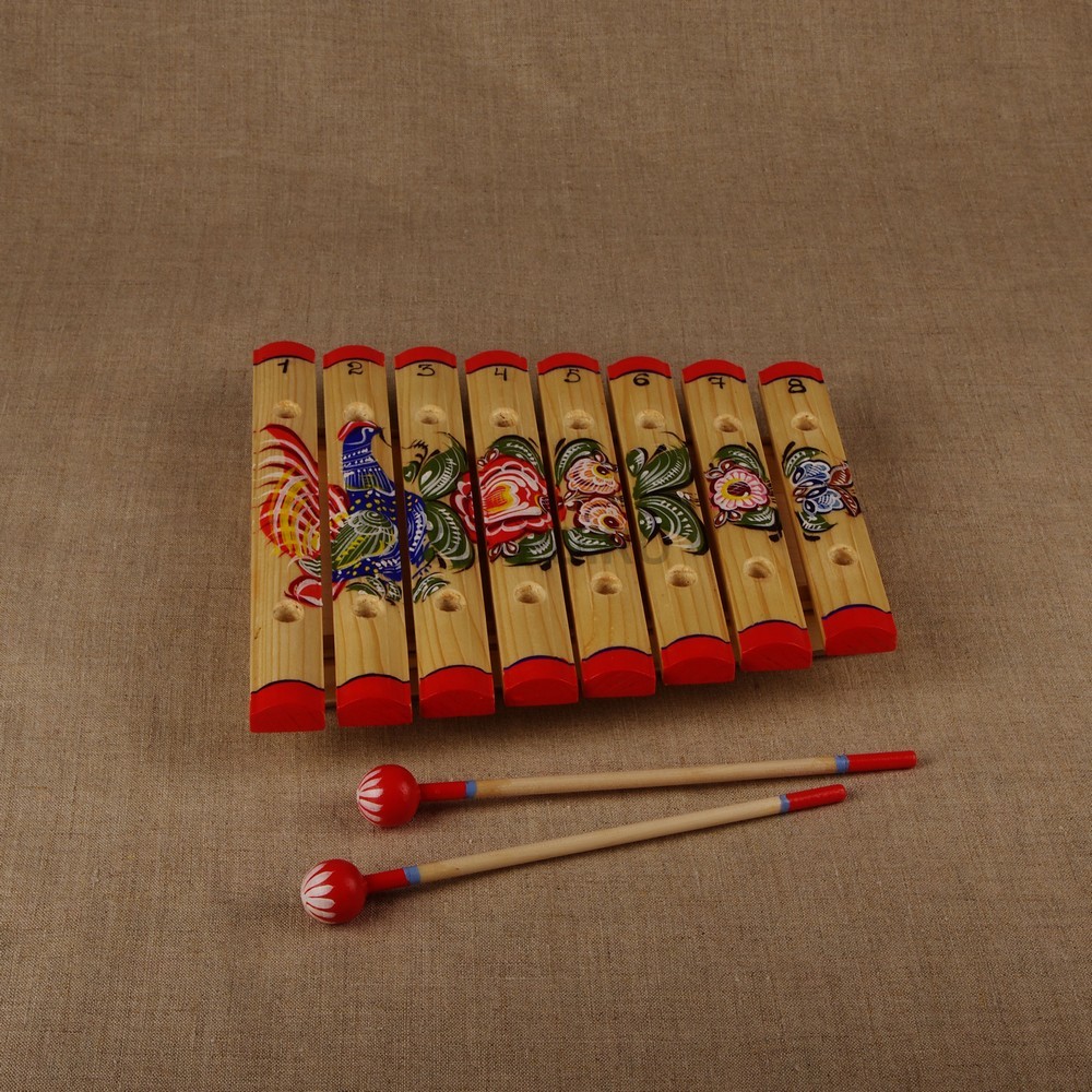 Ксилофон диатонический Ля мажор (8 пластин, на низком резонаторе, ель) художественная роспись