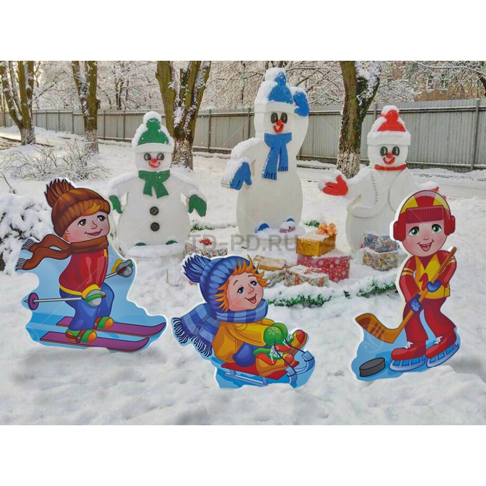 Композиция уличных фигур "Спортивные дети" зима