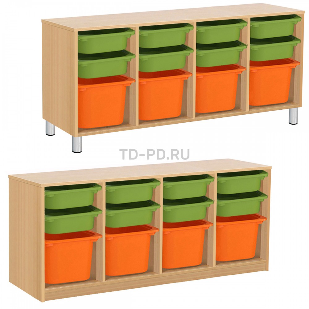 Система хранения выдвижная  четырехсекционная с 12 контейнерами (4 глубоких, 8 неглубоких).